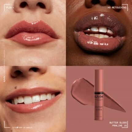 NYX BUTTER GLOSS PRALINE SWATCH ON LIP