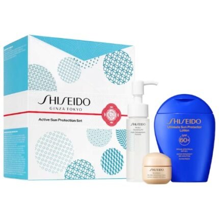 shiseido set with sunscree, eye cream and cleansing oil