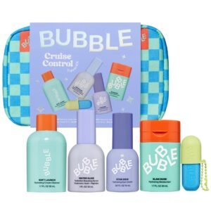 Bubble Cruise Control Travel Kit with travel pouch and skincare products